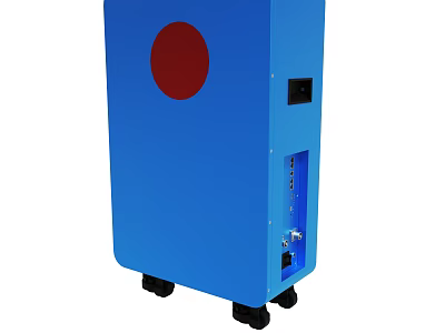 Blue Mobile Device With Red Circular Panel Black Ports And Wheels 3d model