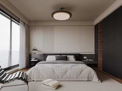 Bedroom Double Bed Wardrobe Ceiling Lamp Bedside Cabinet Carpet Ornaments Master Bedroom 3d model
