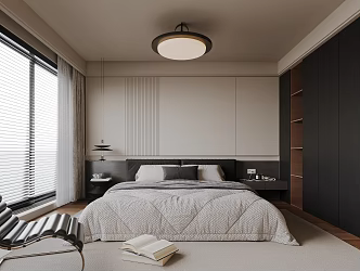 Bedroom Double Bed Wardrobe Ceiling Lamp Bedside Cabinet Carpet Ornaments Master Bedroom 3d model