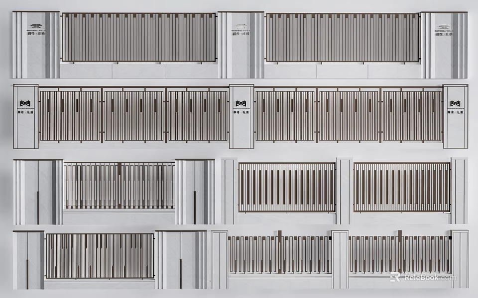 Modern Building Facade Design With Vertical Slats And Structured Panel Arrangement 3d model