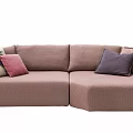Blush Pink Sectional Double Sofa With Multiple Colorful Patterned Cushions 3d model