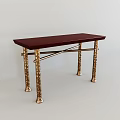 Modern Console Table With Dark Red Wooden Top And Gold Textured Metal Legs