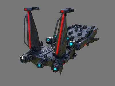 Futuristic Sci Fi Spaceship With Black Hull Red Accents And Blue Engines 3d model