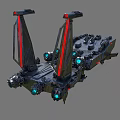 Futuristic Sci Fi Spaceship With Black Hull Red Accents And Blue Engines