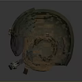 Green Military Weapon Helmet Featuring Transparent Visor And Metal Components For Tactical Gear