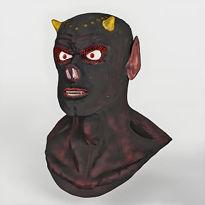 Scary Demon Game Character With Red Eyes Yellow Horns Pointed Ears And Black Skin 3d model