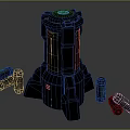 Futuristic Central Mechanical Tower With Surrounding Cylindrical Components And Sci Fi Industrial Design
