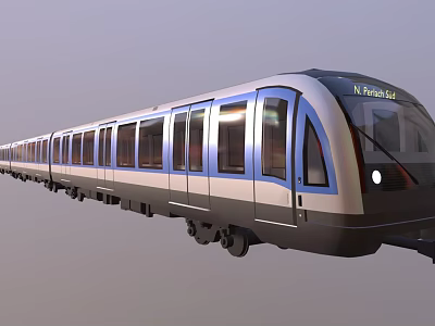 Modern Urban Train In Silver Blue With Streamlined Front And Large Glass Windows 3d model