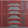 Red Chinese Style Carved Screens With Intricate Patterns And Various Designs 3d model