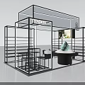 Modern SLENDER Exhibition Booth With Black Metal Frame Display Counter And Chairs