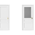 White Hinged Doors with Gold Handles One Solid Panel and One Glass Panel Design 3d model