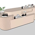 Modern Light Brown TV Stand With Layered Shelves And Decorative Bottles Potted Plant