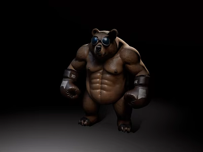 Muscular Bear Sculpture Wearing Goggles And Boxing Gloves Standing Pose 3d model