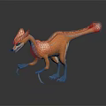 3D Rendered Orange Feathered Dinosaur like Creature With Blue Claws And Sharp Teeth