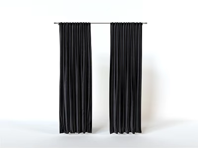 Black Velvet Curtains Hanging On Rod With Elegant Drape In Simple White Background 3d model