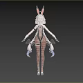 Stylish Woman In Bunny Ears Costume With Fishnet Stockings And Two Tails