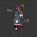 Red Haired Character In Traditional Outfit Holding Magic Staff With Yellow Butterflies Flying Around