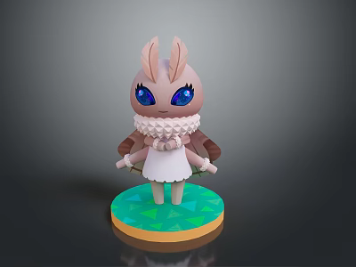 Cartoon Rabbit Ears Game And Movie Character With Big Blue Eyes White Dress Green Base 3d model