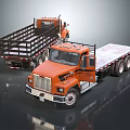 Orange Utility Flatbed And Stake Bed Trucks For Commercial Cargo Transport