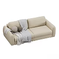 Two Colored Sofas With Gray Blankets And Round Pillows For Interior Decor