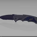 Strider Tactical Folding Knife Featuring Serrated Blade And Metallic Blue Accent Handle