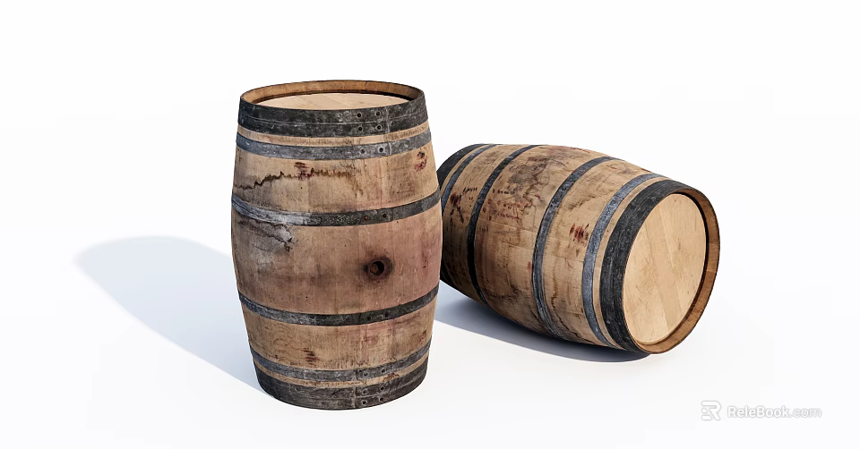 Vintage Wooden Barrels Decorative Ornament Set With Standing And Lying Styles 3d model 