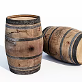 Vintage Wooden Barrels Decorative Ornament Set With Standing And Lying Styles
