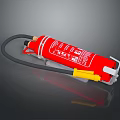 Red Fire Extinguisher With Black Hose Yellow Nozzle And Safety Label