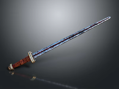 Decorative Medieval Sword With Wooden Handle And Blue Silver Blade Patterns 3d model