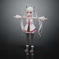 Anime Style 3D Virtual Creature Character With Long White Hair Twin Ponytails And Outstretched Arms