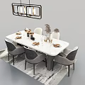 Modern Dining Table Set With Marble Tabletop Dining Chairs Pendant Light Rug And Tabletop Decorations 3d model