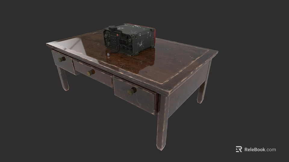 Vintage Electronic Device Placed On Wooden Table With Drawers In Retro Style 3d model 