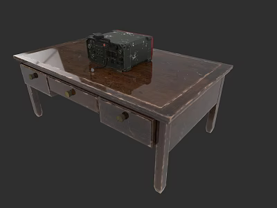 Vintage Electronic Device Placed On Wooden Table With Drawers In Retro Style 3d model