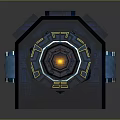Cartoon Sci Fi Control Panel With Blue Lights Orange Lighting Metal Surfaces Buttons And Screens