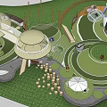 Children's Play Area With Dome Shaped Structures Green Lawns And Circular Paths In Natural Surroundings