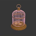 Orange Birdcage With Round Top Handle Wire Structure And Circular Base Decorative Design 3d model