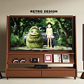 Retro Design TV With Wooden Stand Game Controllers Console And Game Cartridges