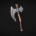 Ornate Medieval Style Axe With Carved Celtic Patterns And Wooden Leather Wrapped Handle 3d model