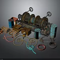 Vintage Water Vessels Equipment Featuring Pulleys Ropes Anchors Chains And Barrels