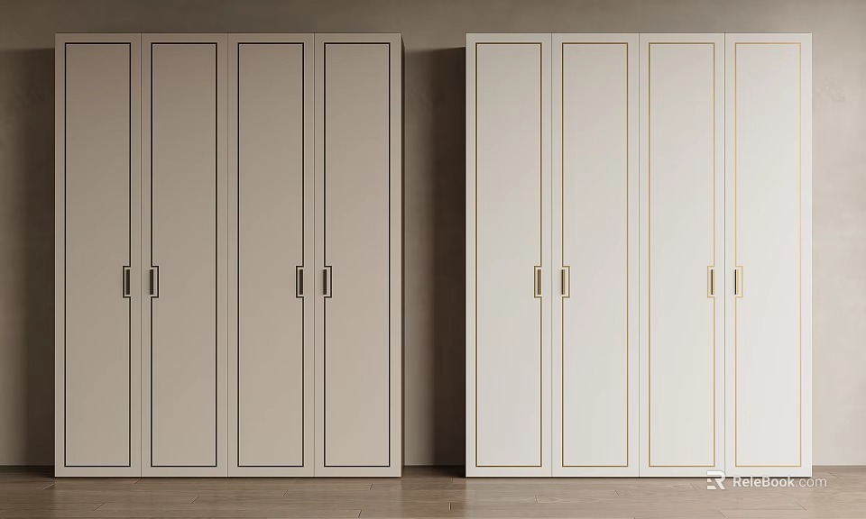 Modern Sleek Wardrobe With Light Neutral Color Metal Handles And Multi Door Design 3d model 