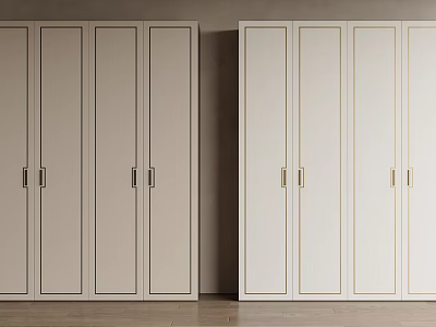 Modern Sleek Wardrobe With Light Neutral Color Metal Handles And Multi Door Design 3d model