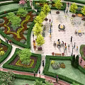 Park Landscape With Well Trimmed Hedges Flower Beds Winding Paths Seating Areas And People Walking