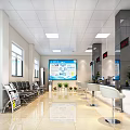 Bright Modern Government Service Hall Interior With Service Counter Digital Screens And White Stools