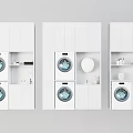 Modern White Bathroom Cabinetry With Integrated Washing Machines Storage Shelves And Open Compartments