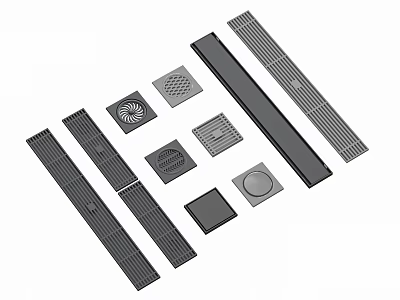 Various Shaped Metal Drain Grates For Floor Drainage Systems 3d model