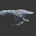 Futuristic White And Blue Weapon Design With Streamlined Mechanical Components 3d model