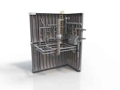 Industrial Equipment With Metal Structure Pipes Valves Ladder And Control Panel 3d model