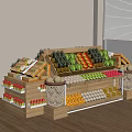 Well Arranged Wooden Display Shelf with Assorted Fresh Fruits and Packaged Goods by Window