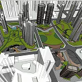 Aerial Planning For Modern Urban Development With High Rise Buildings Green Spaces And Roads