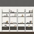 Modern Bookcase Design With Black Frame Multi Layer Shelves Books And Decor Items 3d model